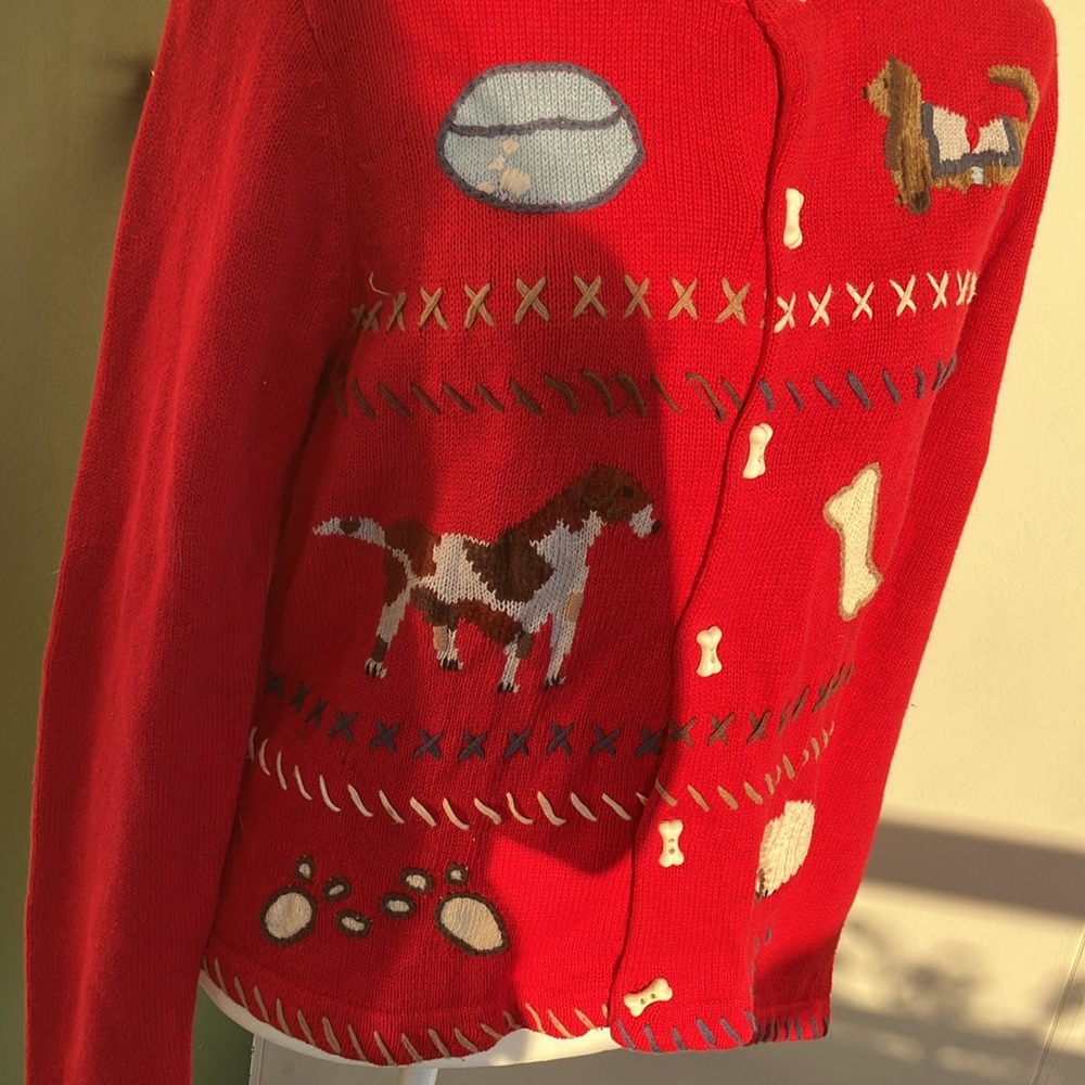 Vintage 90s Y2K Novelty Print Dog Sweater Cardigan - Picture 2 of 10